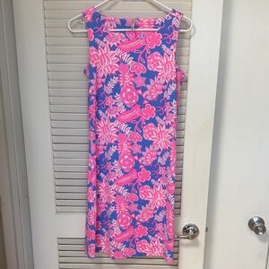 Sleeveless Floral Shift Dress in Bright Blue & Hot Pink